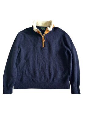 Orvis Men's Sz XXL Navy 100% Lambswool 1/4-Zip Sweater/ Sherpa-Lined Collar